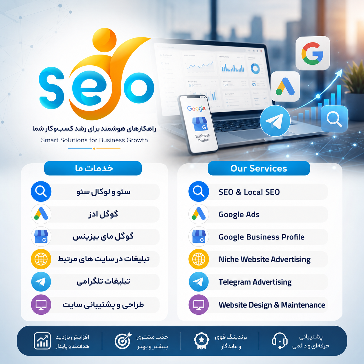 خدمات سئو، گوگل ادز و طراحی سایت